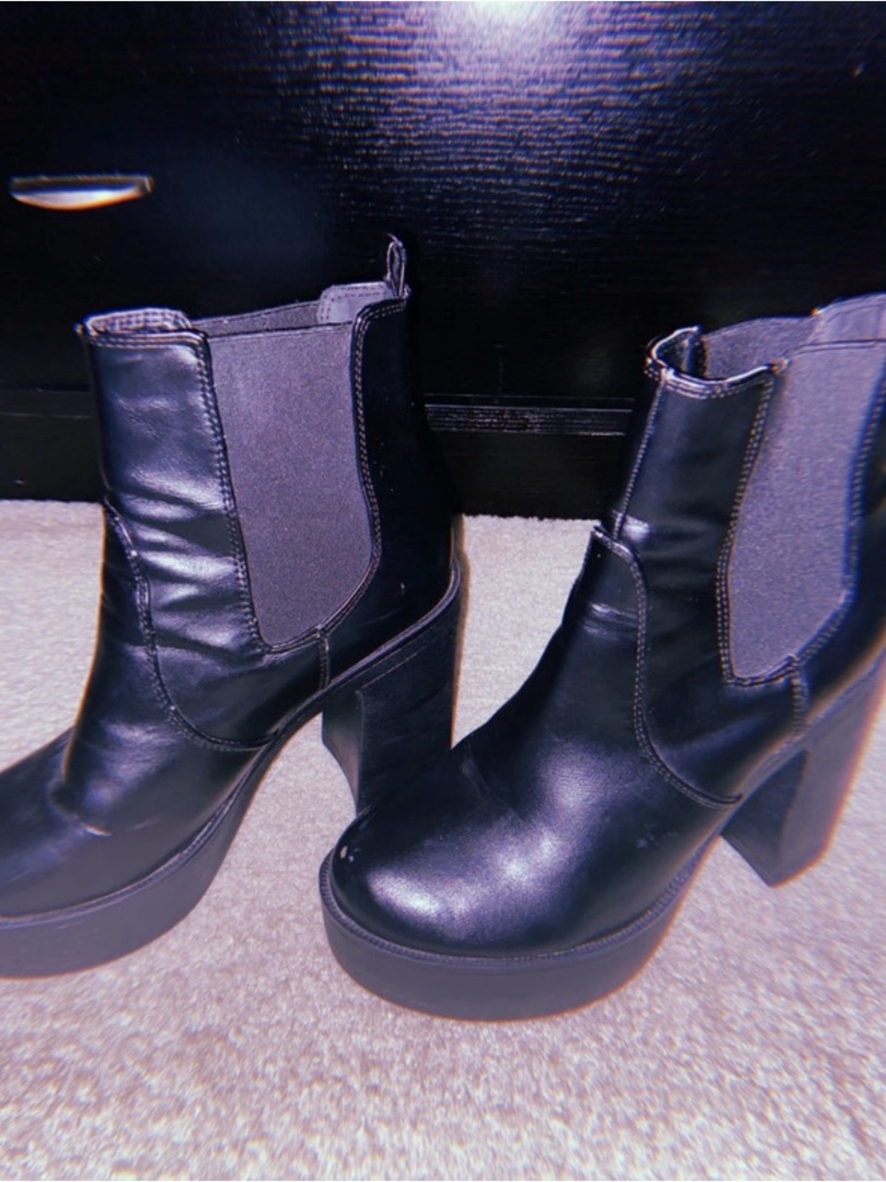 Women's Black Platform Chelsea Heeled Boots